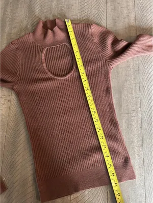 Abercrombie & Fitch Rust Brown Keyhole Mock Neck Ribbed Knit Sweater size XS thumbnail 9