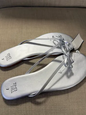 Time and Tru Silver Bow Thong Sandals - Women's thumbnail 3