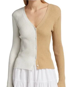 STAUD‎ Cargo Colorblock Rib Knit Cardigan Size Large Long Sleeve Stretch thumbnail 1
