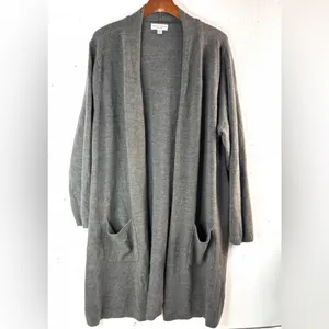 Rebecca Malone 2X Knit Open Front Long Pocketed Gray Cardigan Sweater thumbnail 7