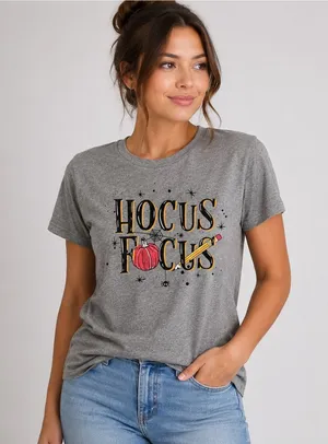 Hocus Focus Teacher Halloween Graphic Tee Heather Gray XL Pumpkin Pencil Shirt thumbnail 1