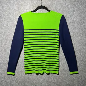 Lauren Ralph Lauren Lime Green Navy Striped Ribbed Sweater Gold Button L‎ thumbnail 6