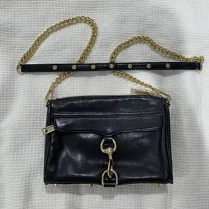 Rebecca Minkoff Mini M.A.C Leather Crossbody Bag Black/Light Gold thumbnail 5