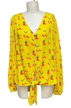 Anthropologie Kendra Dandy‎ Dreamer Top Blouse Button Strawberry Yellow Size 14 thumbnail 1