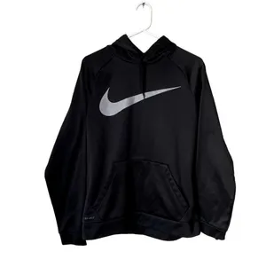 Nike dri fit black and white logo hoodie pockets workout athleisure top thumbnail 1