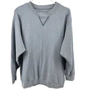 Aerie Waffle Thermal Long Sleeve Knit Pullover Crew Neck Oversized Blue Medium thumbnail 2