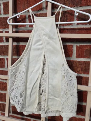 Free People•Cream Lace Open Crossover Back High Neck Sleeveless Top Size XS thumbnail 5