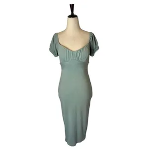Angel Biba Dress Women Medium Green Knit‎ Sweetheart Neck Tie Waist Sheath Midi thumbnail 3