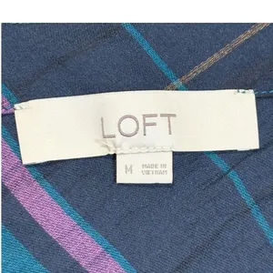 LOFT Plaid Blouse Women Medium Blue Teal Purple‎ Bell Sleeve V-Neck Strappy Back thumbnail 7