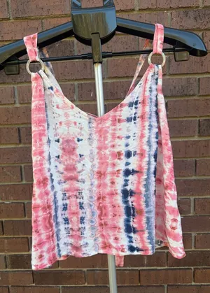Sadie & Sage Coral Navy Tie Dye Tank Top Cami Flowy V-Neck Womens Size Medium thumbnail 1