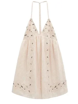 ZARA Mini Dress with Studs Sleeveless V-Neck Braided Straps Ecru White XL NWT thumbnail 10