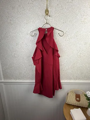 Free People Raspberry Cold Shoulder Ruffle Mini Dress - Size - Medium - NWT thumbnail 5