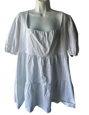 Gianni Bini White Puff Sleeve Tiered Babydoll Mini Dress Square Neck XL thumbnail 1