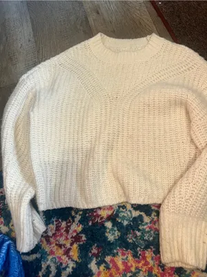 Abercrombie Cream Chunky Knit Crewneck Sweater thumbnail 1