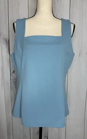 Ann Taylor Tank Top Womens Sz Large Blue Square Neck Sleeveless thumbnail 1