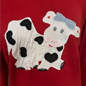 Vintage Kawaii Cow Graphic‎ Fleece Sweatshirt Collared L Cottagecore thumbnail 4