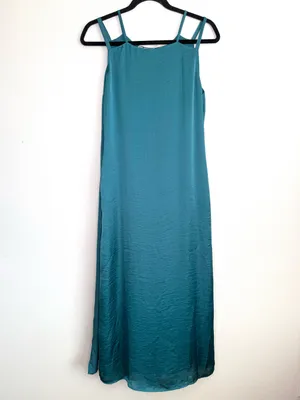 Soft Surroundings Dress Peacock Turquoise Blue Teal Double Strap Wrap Style thumbnail 4