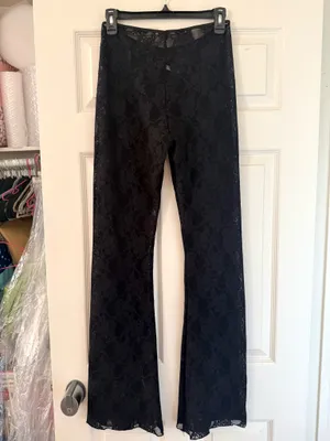 Los Angeles Apparel Black Floral Lace Flare Pants Leggings thumbnail 9