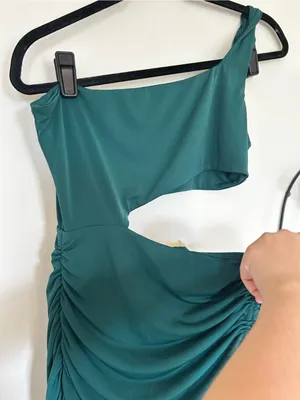Lucy in the Sky Green One Shoulder‎ Cut Out Stomach Ruched Mini Dress Large thumbnail 4