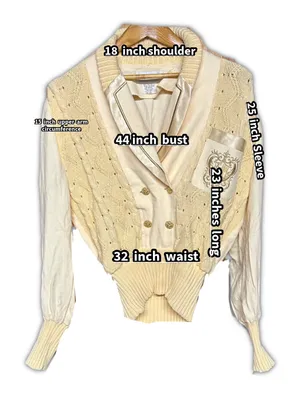 Side Effects Vintage 1990'S Yellow Cream Embroidered V Neck Pullover Sweater (M) thumbnail 13