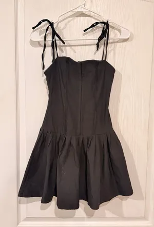 SHEIN Black Tie-Shoulder Mini Fit & Flare Dress thumbnail 1