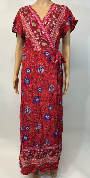 NWT PrettyGarden Large Red Floral Wrap Maxi Dress with Tie Waist thumbnail 1