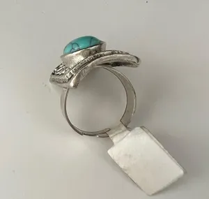 Turquoise Silvertone Ring Native Style Blue Fashion Rings Gemstone Plated Navajo thumbnail 2