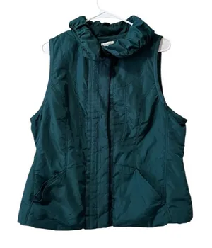 Christopher Banks Women Size‎ Large Dark Green Winter Vest Puffer Polyester thumbnail 1