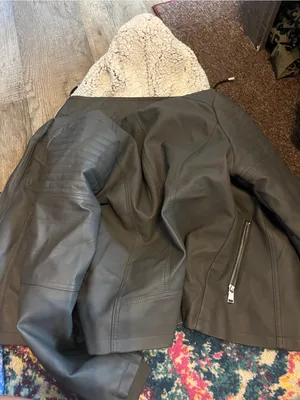Novish Womens Gray Faux Leather Jacket with Sherpa Hood thumbnail 14