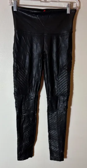 SPANX Faux Leather Moto Leggings Black High Waist Size‎ Medium thumbnail 1