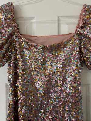 Lulus Crave it Like Candy Pink Multi Sequin Puff Sleeve Mini Dress‎ Concert thumbnail 6