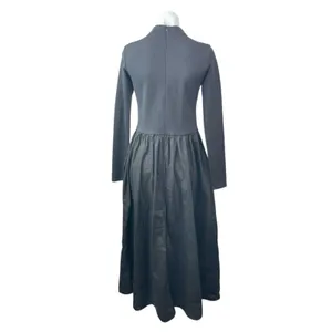 Marcella Women's Black Long Sleeve Mock Neck Pleated Fit & Flare Maxi Dress Sz M thumbnail 4
