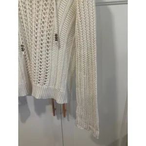 American Eagle Outfitters boho cotton Cream Crochet Hooded Sweater Knit Size S thumbnail 3