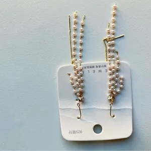 Elegant Faux Pearl Dangle Earrings with‎ Gold Chains – Layered Tassel Design thumbnail 6