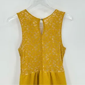 Anthropologie Maeve mustard yellow dress lace overlay sleeveless fit & flare M thumbnail 7