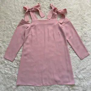 Amanda Uprichard Dress Cold Shoulder Bow Tie Long Sleeve Mini Pale Pink P thumbnail 3