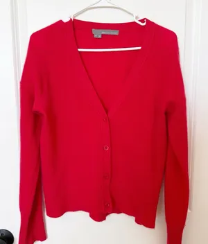 360 Cashmere Cardigan Sweater Medium Quiet Luxury Soft Capsule Holiday Red thumbnail 1
