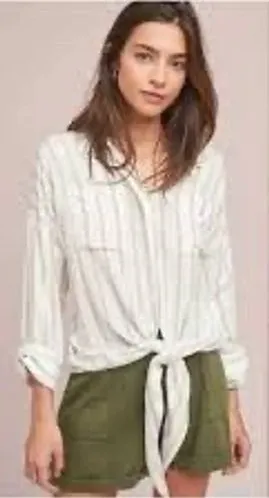 Maeve by‎ Anthropologie white & tan striped shirt button front womens size small thumbnail 1