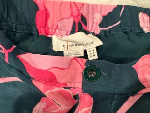 Dark Green Pink Floral Anthropologie Satin Pants thumbnail 5