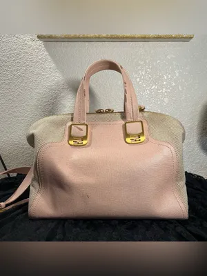Fendi Chameleon Large Tote Bag 8BL114 Pink Leather Beige Canvas 2-Way Satchel thumbnail 2
