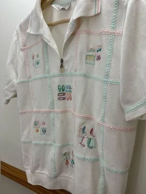 Vintage 80s Beach Grandma Pastel Polo Short Sleeve Top Size Medium 90s thumbnail 2