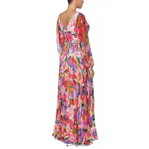 Betsy And Adam Women Watercolor Floral V-Neck Long-Sleeve Dress Pleated Size 10 thumbnail 2
