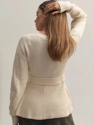 Women’s Maeve Belted Cable Cardigan Sweater thumbnail 3