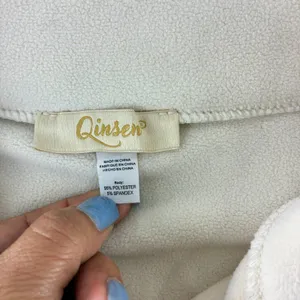 Qinsen Fleece Cropped Jacket‎ Pullover Women's Size Small Cream Y2K Drawstring thumbnail 3