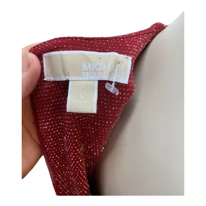 MICHAEL Michael Kors Top LARGE Red Crisscross Neck Metallic Holiday Sleeveless thumbnail 8