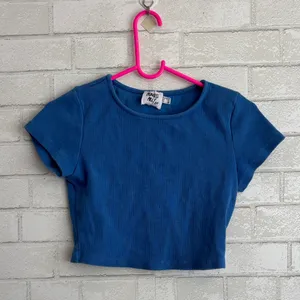 Princess Polly Blue Ribbed Short Sleeve Crop Top thumbnail 1