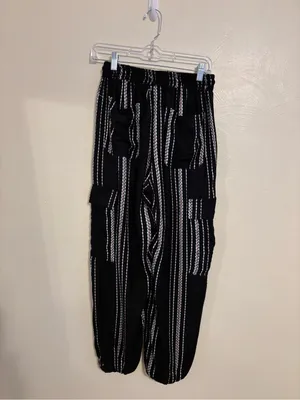 Angie Black Striped Rayon Cargo Jogger Pants Boho Size M thumbnail 9