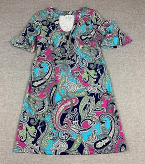Jude Connally Paisley Print Shift Dress 3/4 Sleeve Multicolor Women's Small thumbnail 1