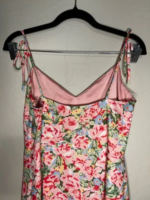 LPA Revolve Multi Ruffle Pink Blossoms Floral Spaghetti-Strap‎ Mini Dress thumbnail 9