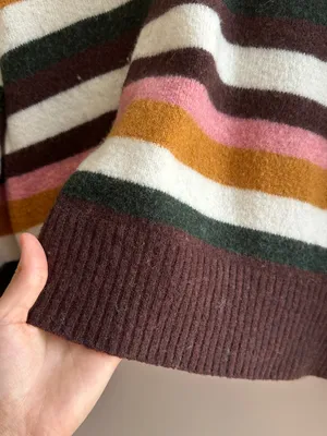 Madewell Women’s Payton Sweater Balloon Sleeve Stripe Cozy Wool Blend, Large thumbnail 8